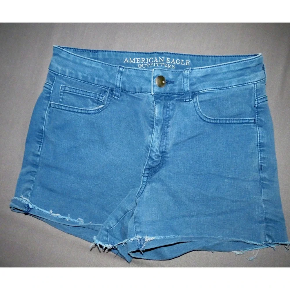 American Eagle Super‎ Stretch Medium Wash Hi-Rise Shortie Denim Shorts Women's 8
